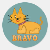 Kat kattedier met een staartstaartstang dappere br ronde sticker (Voorkant)