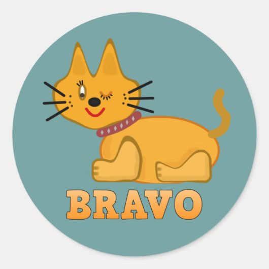 Kat kattedier met een staartstaartstang dappere br ronde sticker (Voorkant)