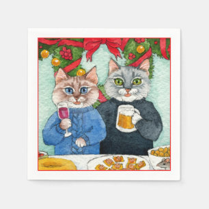 Kat-kattekoppel kerstcadeautjes servet