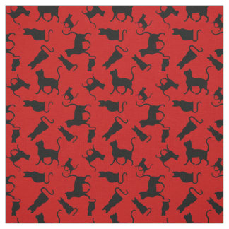 Kat/katten Keuten/kat, silhouet, helder rood Stof