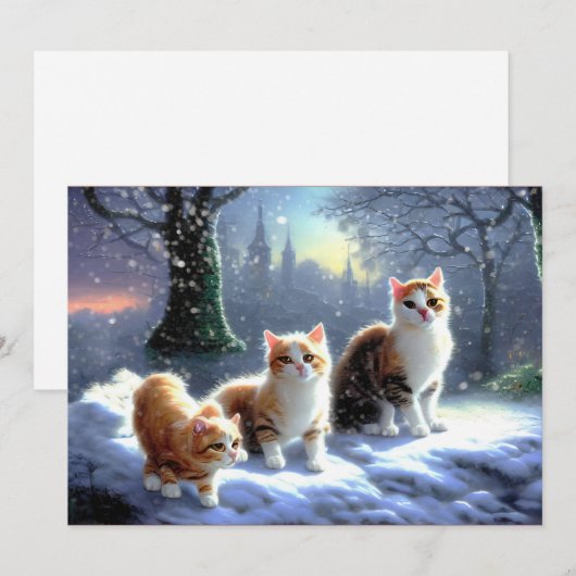 Kat, katten op sneeuw kerstkaart (Voorkant / Achterkant)