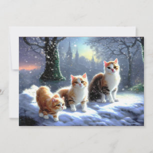 Kat, katten op sneeuw kerstkaart