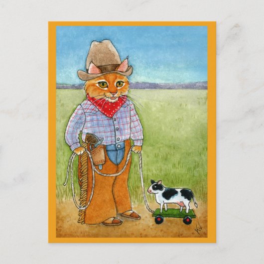 Kat-kattencowboy, speelgoed-koe-briefkaart briefkaart (Voorkant)