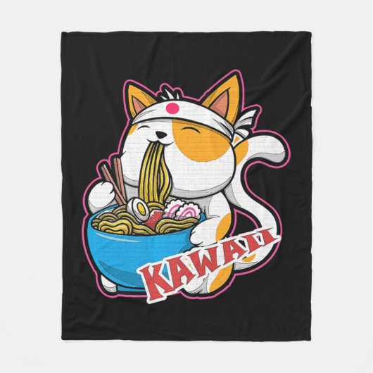 kat kawaii die ramen eet retro Japane Fleece Deken (Voorkant)