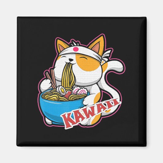 kat kawaii die ramen eet retro Japane Magneet (Voorkant)