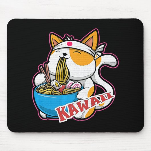  kat kawaii die ramen eet retro Japane Muismat (Voorkant)