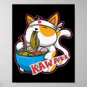 kat kawaii die ramen eet retro Japane Poster (Voorkant)