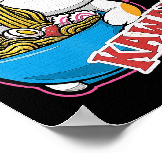 kat kawaii die ramen eet retro Japane Poster (Hoek)