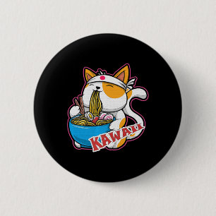  kat kawaii die ramen eet retro Japane Ronde Button 5,7 Cm