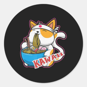  kat kawaii die ramen eet retro Japane Ronde Sticker