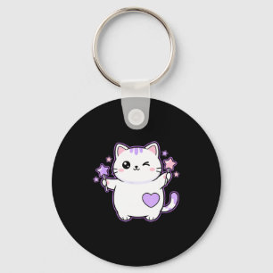 Kat Kawaii Knipogende Kat Magische Sterrenstaf, Mo Sleutelhanger