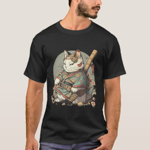 Kat Kawaii Stijl Samurai Anime Kitten Japans T-shirt