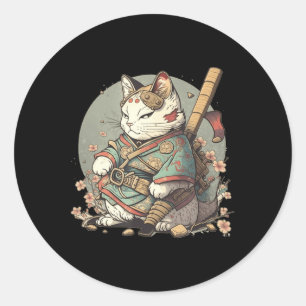 Kat Kawaii Style Samurai Anime Kitten Japans Ronde Sticker