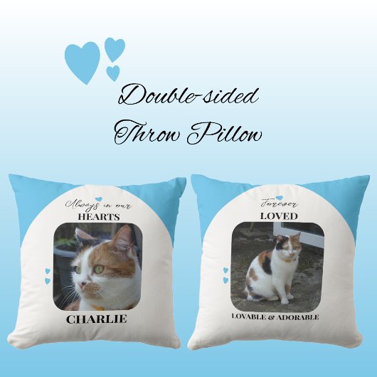 Kat Keepsake Pet 2 foto's Memorial blauw Kussen