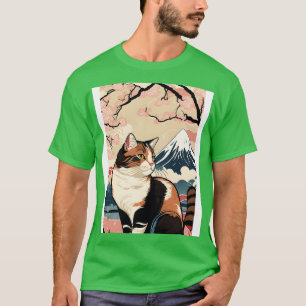 Kat Kersenbloesem Mount Fuji in een  Japans T-shirt