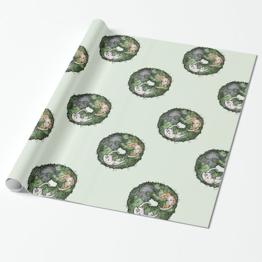 Kat kerst cadeaupapier (Uitgerold)