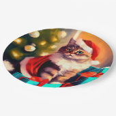 Kat kerst geschilderd papieren bordje (Gekanteld)