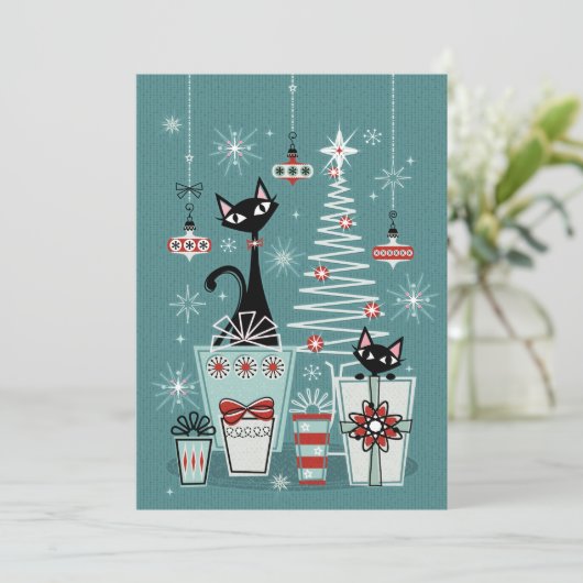  Kat Kerst II - w / Rood ©studioxtine Kaart (Staand voorkant)