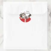 Kat kerst knuffel ronde sticker (Tas)