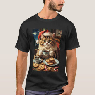 Kat & Kerst Koekjes T-shirt, Cute Kat Kerstman Hoe T-shirt