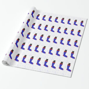 Kat Kerst Kous Sneeuwvlokken Wrapping Papier
