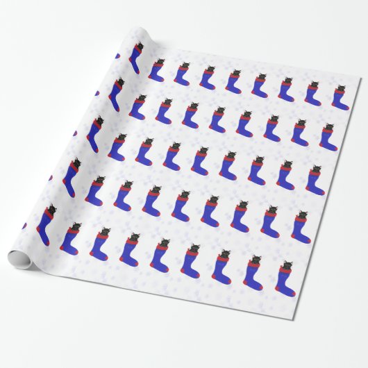 Kat Kerst Kous Sneeuwvlokken Wrapping Papier (Uitgerold)