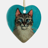 Kat Kerst of Valentijn met een hartvorm Keramisch Ornament (Rechts)