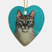 Kat Kerst of Valentijn met een hartvorm Keramisch Ornament (Links)