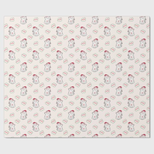 Kat Kerst Patroon Cadeaupapier (Vlak)