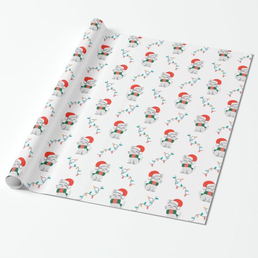 Kat Kerst Patroon Cadeaupapier (Uitgerold)