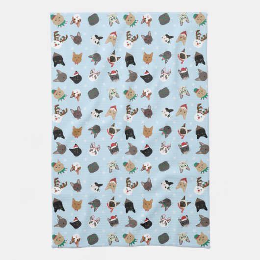 Kat Kerst Patroon Theedoek (Verticaal)