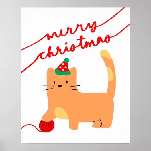 Kat Kerst Poster, Kitten Xmas Print, Feestelijk Poster (Voorkant)