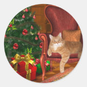 Kat kerst ronde sticker (Voorkant)