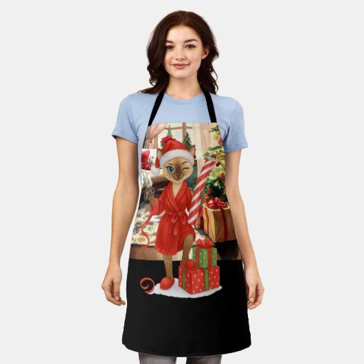 Kat Kerst Siamese kat Schort (Gedragen)