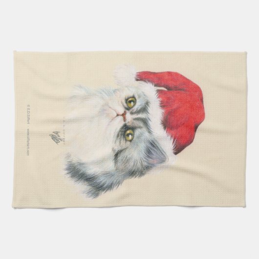 Kat kerst theedoek (Horizontaal)