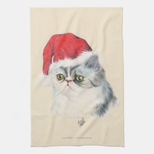 Kat kerst theedoek (Verticaal)