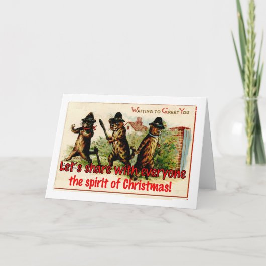 Kat kerstbende feestdagen kaart (Voorkant)