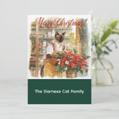 Kat Kerstbloem arrangement door bloemist Papier Feestdagenkaart (Staand voorkant)