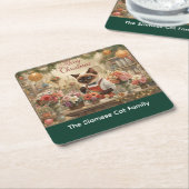 Kat Kerstbloem arrangement door bloemist Papier Kartonnen Onderzetters (Schuin)