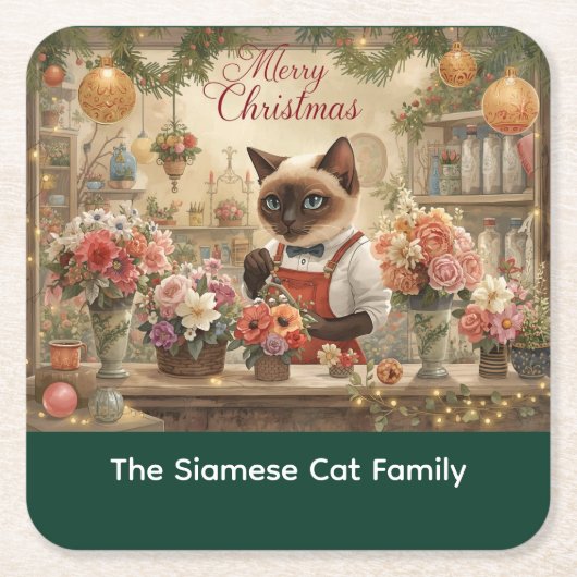 Kat Kerstbloem arrangement door bloemist Papier Kartonnen Onderzetters (Voorkant)