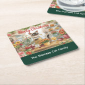 Kat Kerstbloem arrangement door bloemist Papier Kartonnen Onderzetters (Schuin)