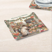 Kat Kerstbloem arrangement door bloemist Papier Kartonnen Onderzetters (Schuin)