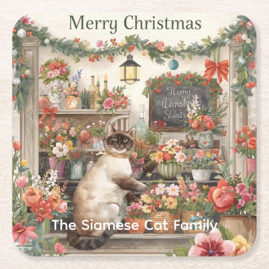 Kat Kerstbloem arrangement door bloemist Papier Kartonnen Onderzetters (Voorkant)