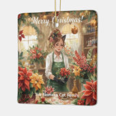 Kat Kerstbloem arrangement door bloemist Papier Keramisch Ornament (Links)