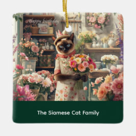 Kat Kerstbloem arrangement door bloemist Papier Keramisch Ornament