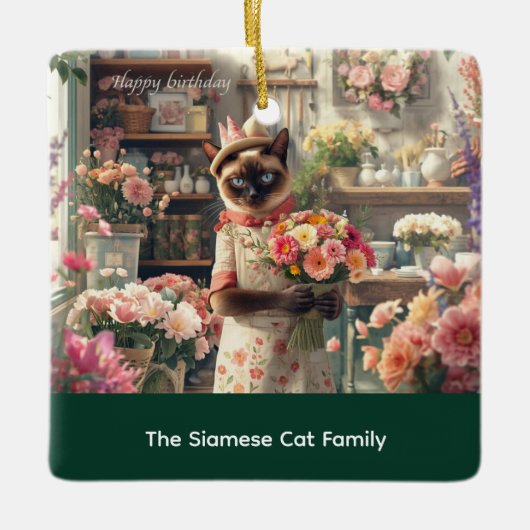 Kat Kerstbloem arrangement door bloemist Papier Keramisch Ornament (Voorkant)