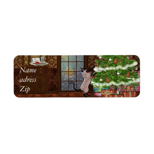 Kat Kerstboom adresetiketten Etiket (Voorkant)