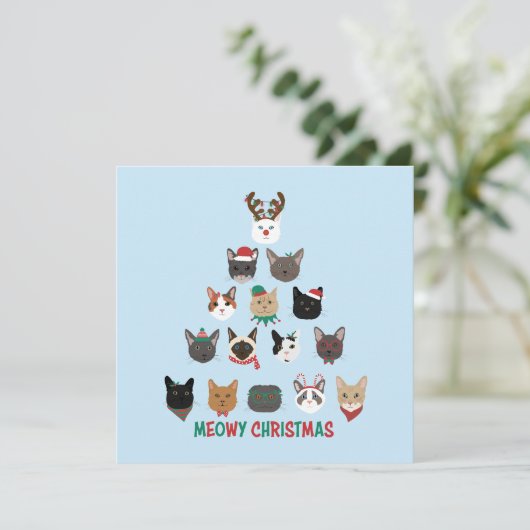 Kat kerstboom feestdagenkaart (Staand voorkant)