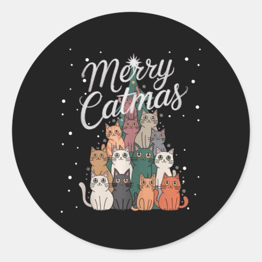 Kat Kerstboom Katten Kerstboom Trouwen Kerstmis Ronde Sticker (Voorkant)