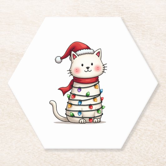 Kat Kerstboom Kerstmis (6) Kartonnen Onderzetters (Voorkant)